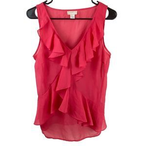 Ann Taylor Loft Sleeveless Sheer Chiffon Ruffle Blouse Size Small Pink
